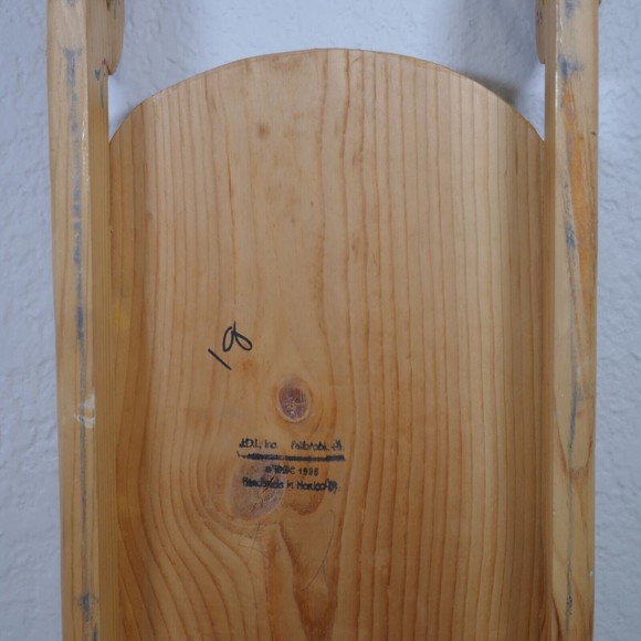 Santa Hand Painted Wooden Sled 18" Season Greetings Signed 1995 Mexico Vintage - Picture 10 of 15